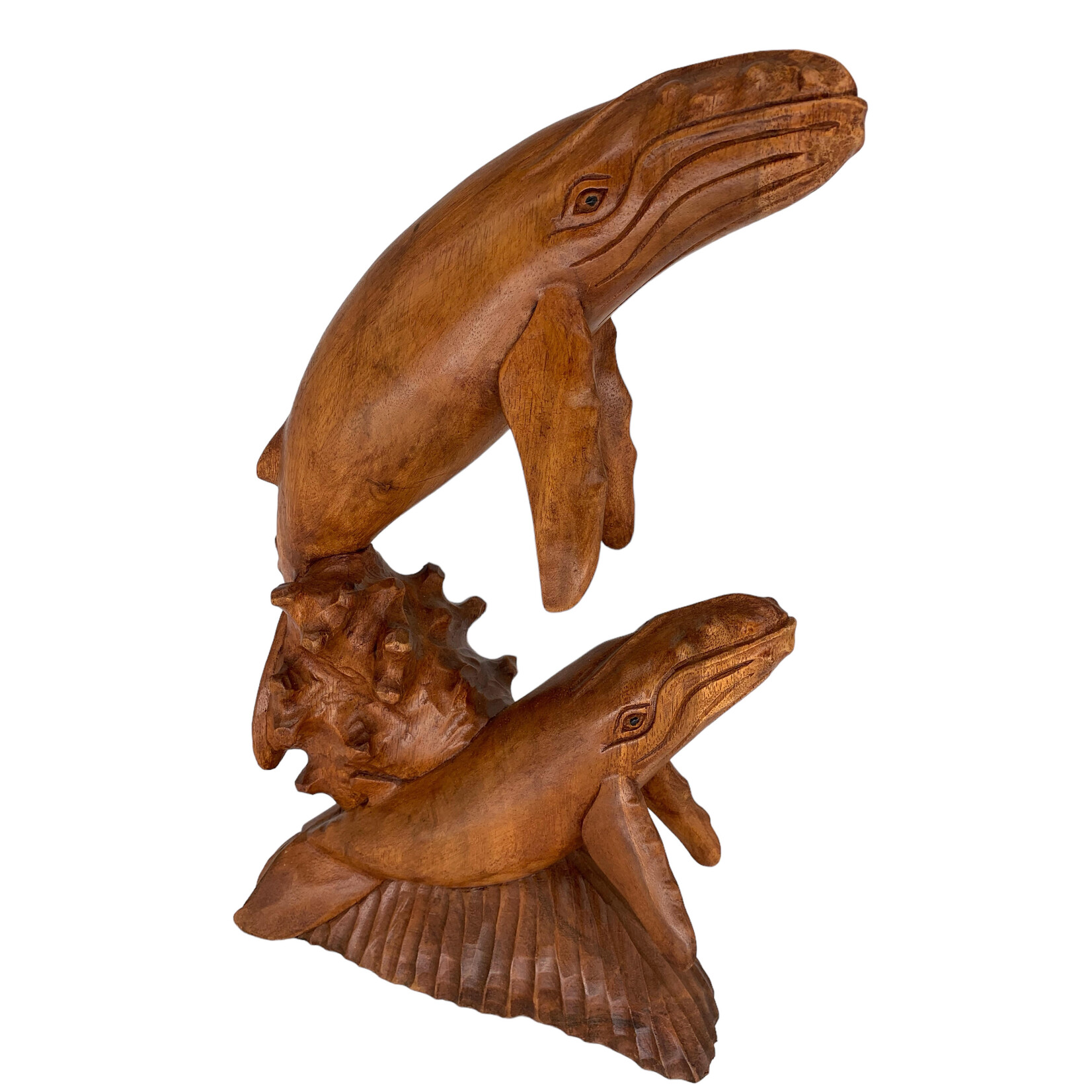 Hand Carved Breaching Mama and Baby Whale 40cm