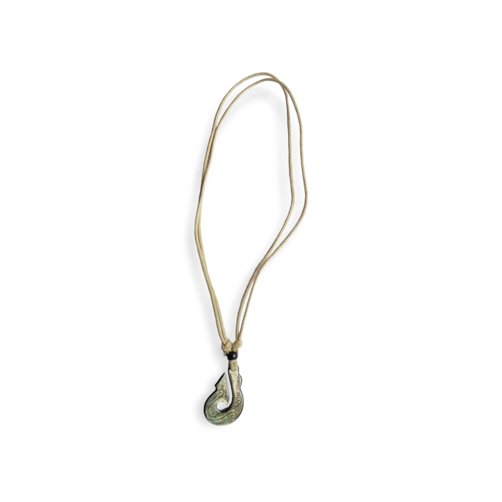 Carved Caping Shell Hook Necklace on Tan Adjustable Cord N201