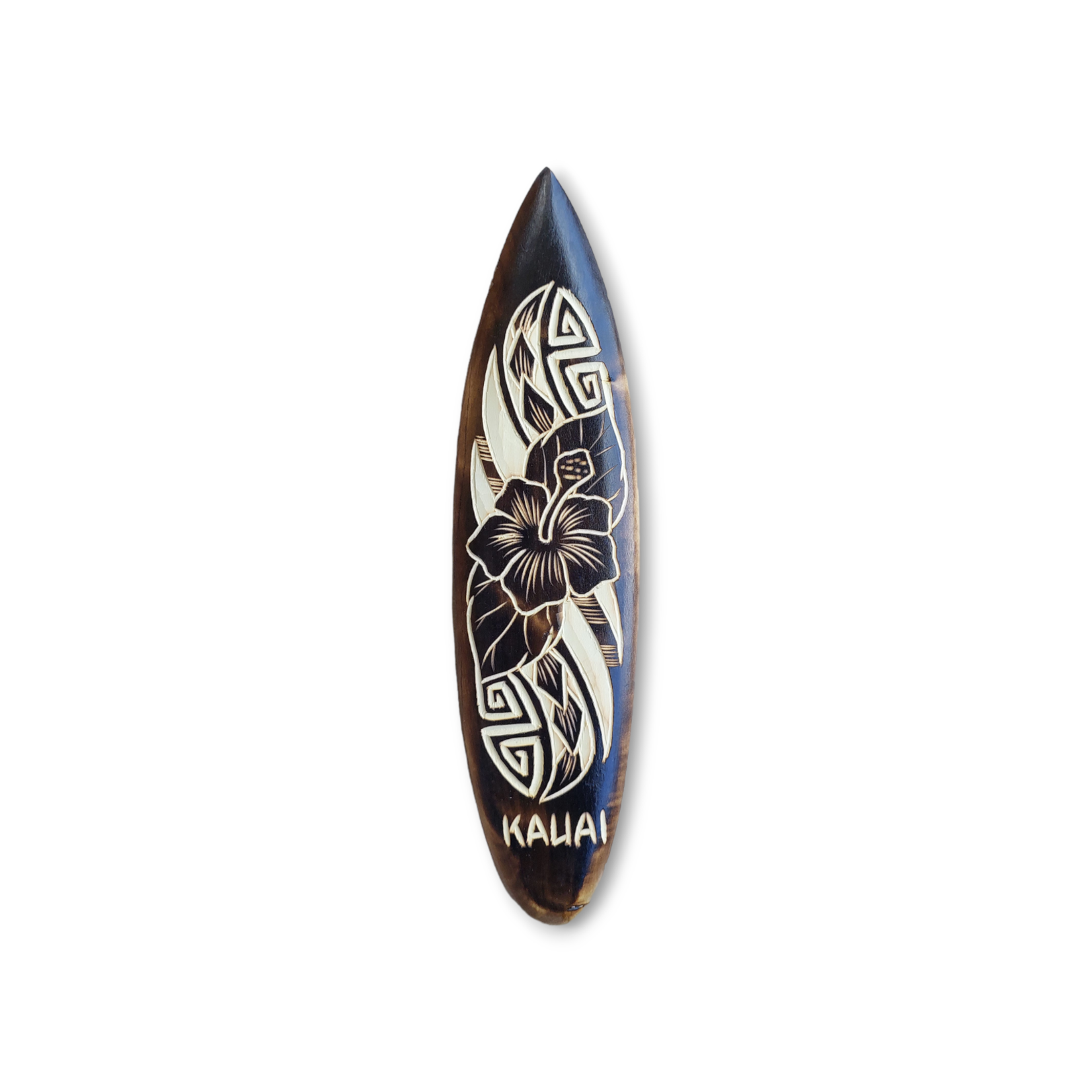 Hand Carved  Weathered Brown Mango Wood Kauai Surfboard Small #2B