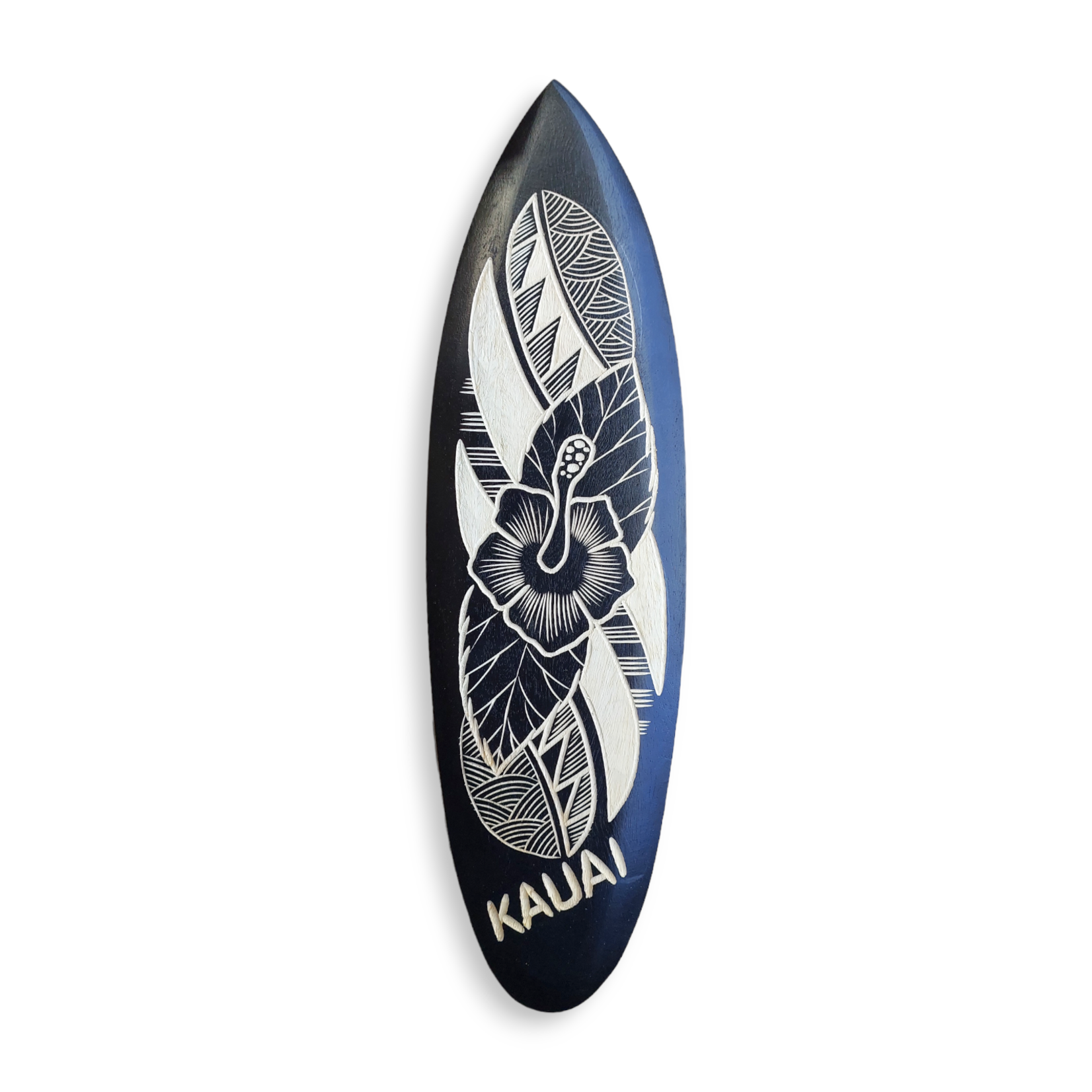 Hand Carved Albesia Wood Kauai Surfboard Large #23