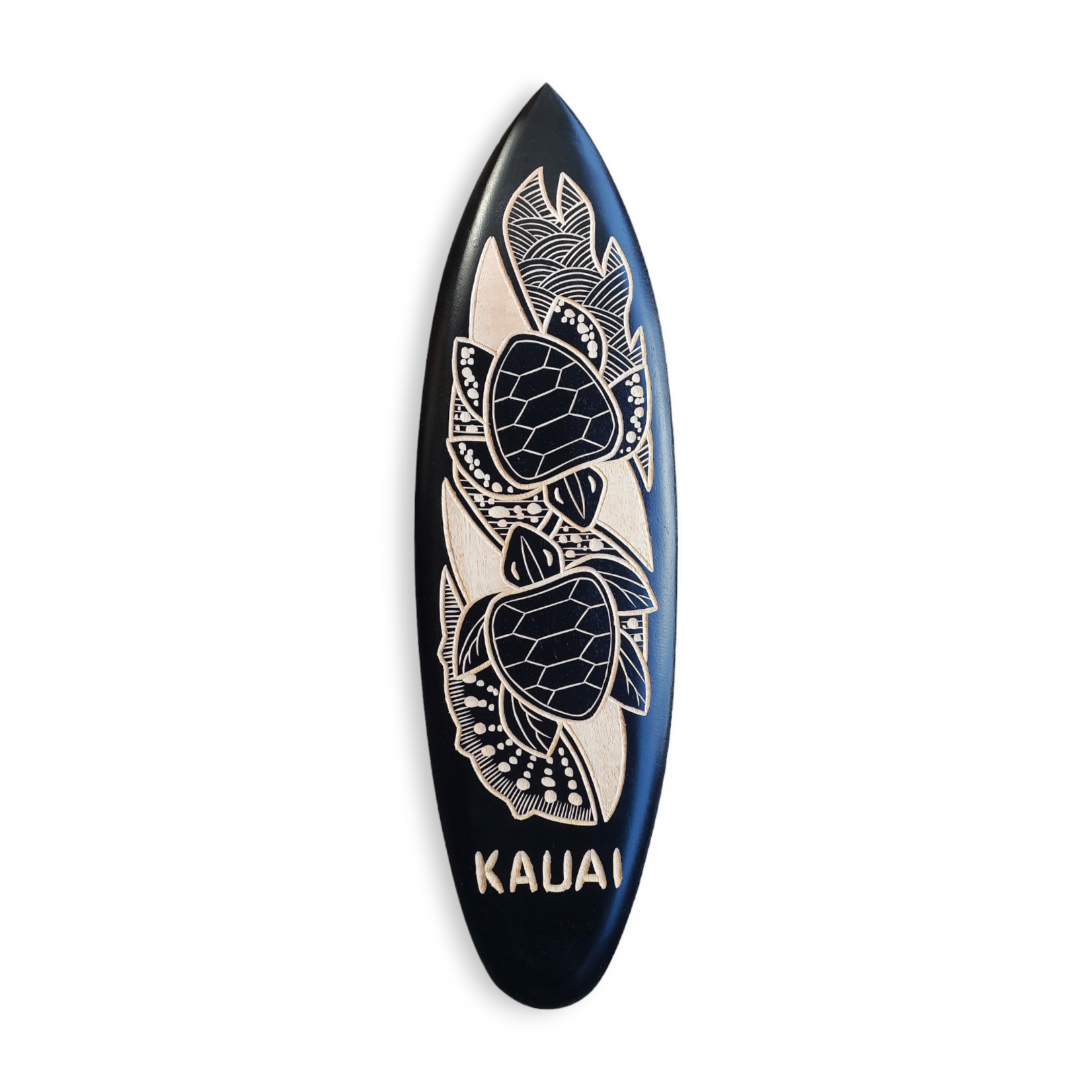 Hand Carved Albesia Wood Kauai Surfboard Small #8