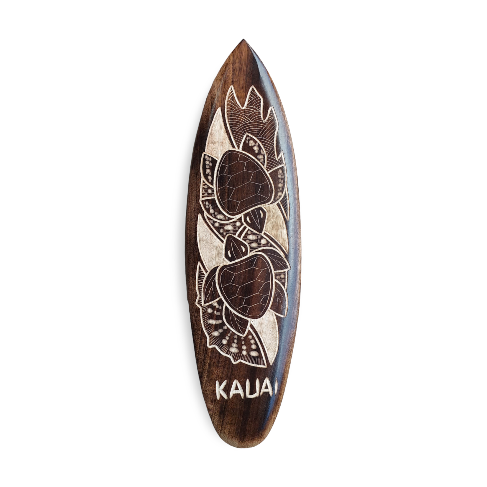 Hand Carved Albesia Wood  Weathered Brown Kauai Surfboard Large #7B