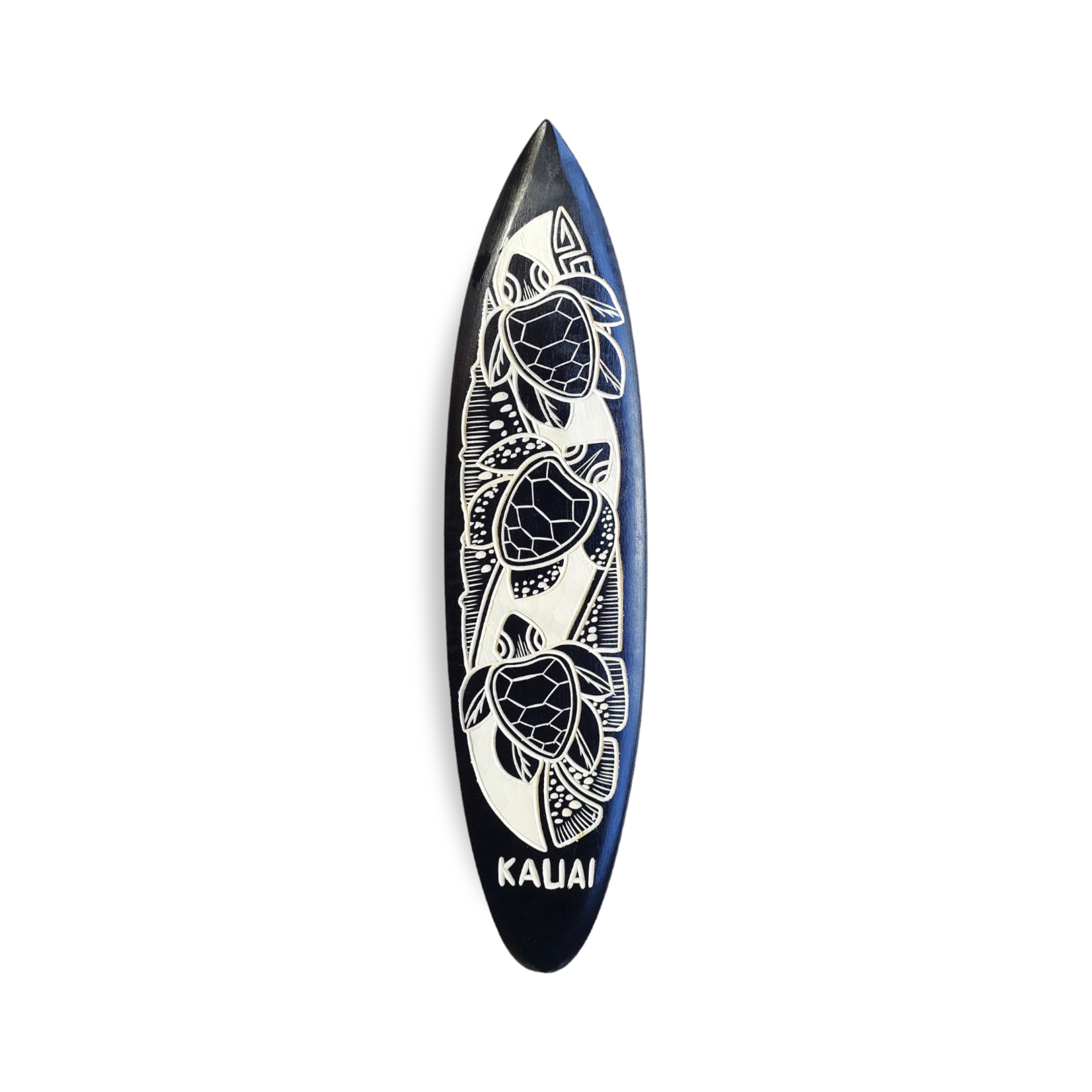 Hand Carved Albesia Wood Kauai Surfboard Small #11