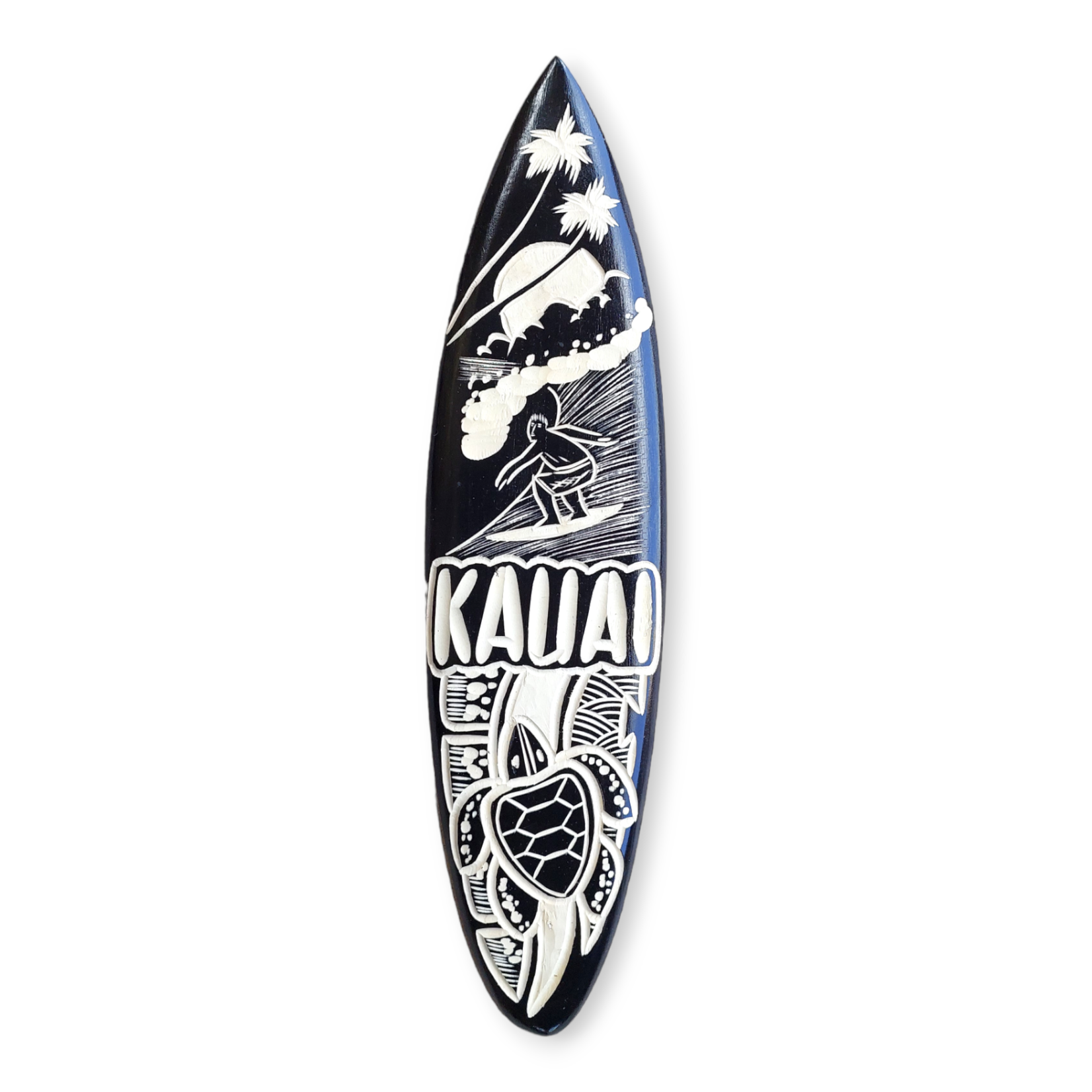 Hand Carved Albesia Wood Kauai Surfboard Medium #19