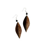 Hand Made Coconut Wood and Rosewood Earrings Leaf Motif