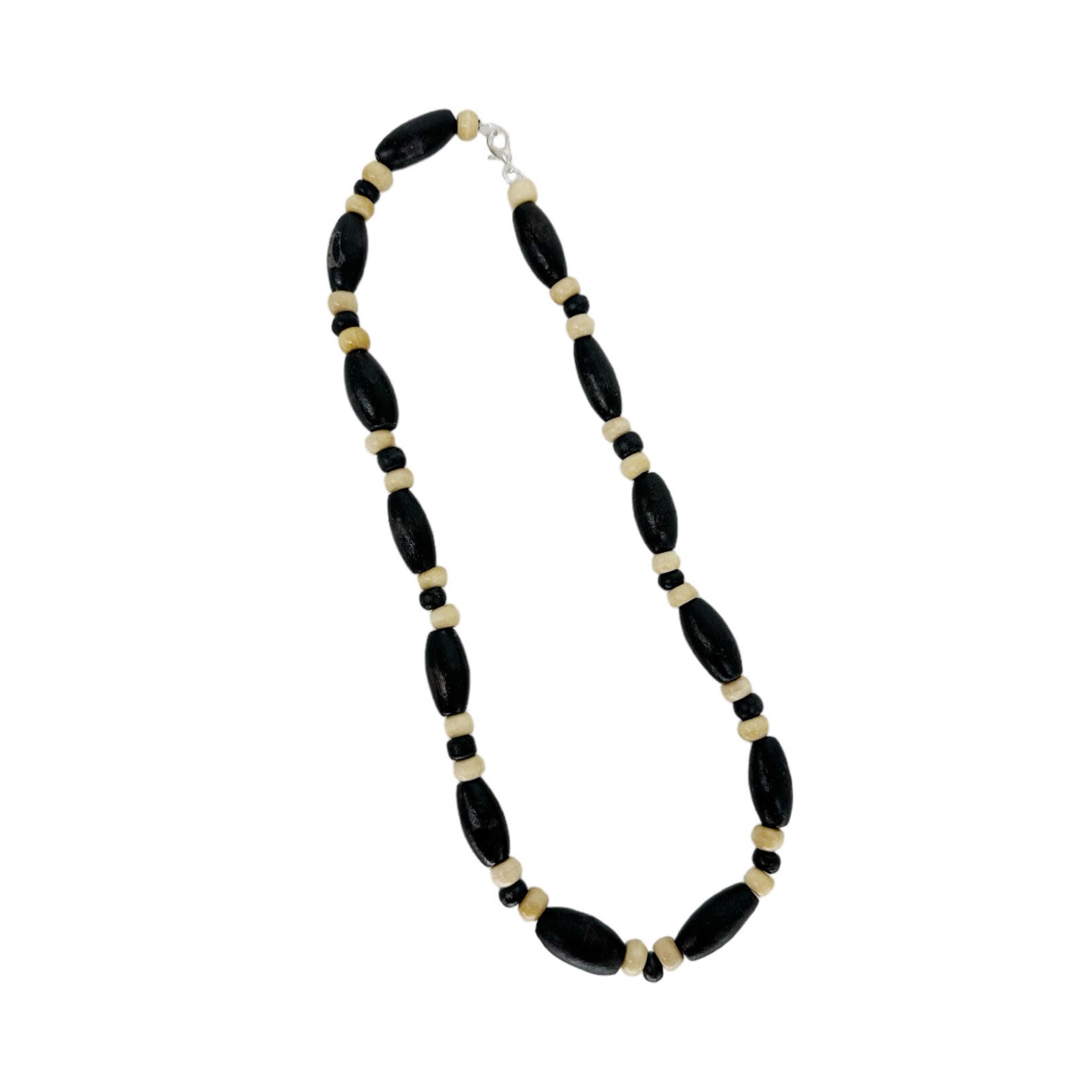 Black Wood Bead Necklace with Lobster Clasp 18"