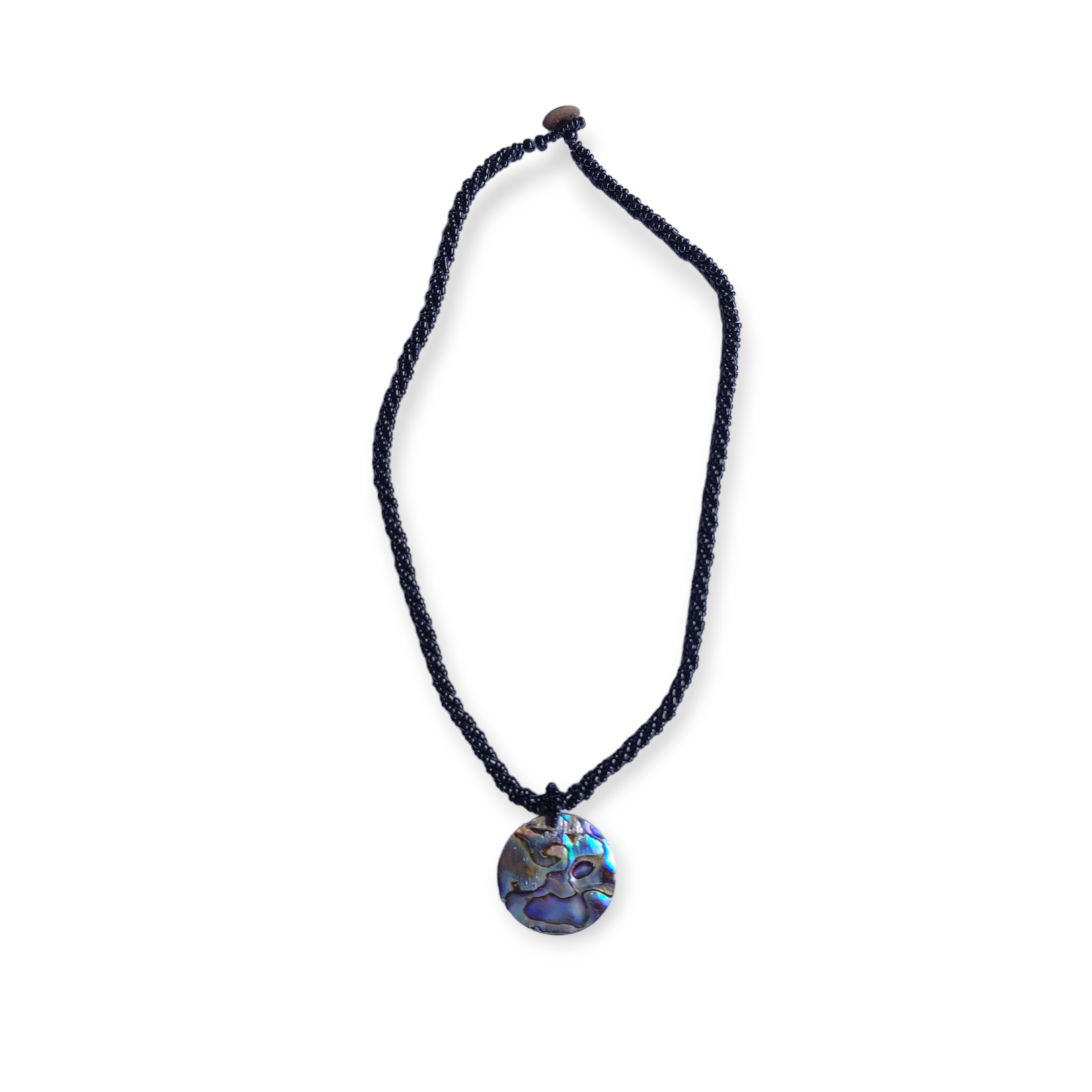SN1 Petite Shell Necklace Paua Disc with Black Beads