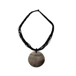 SN2 Petite Shell Black Multi Strand Necklace Grey Shell Disc