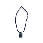 SN6 Petite Shell Necklace Paua Shell Banded Rectangle on Black Beads