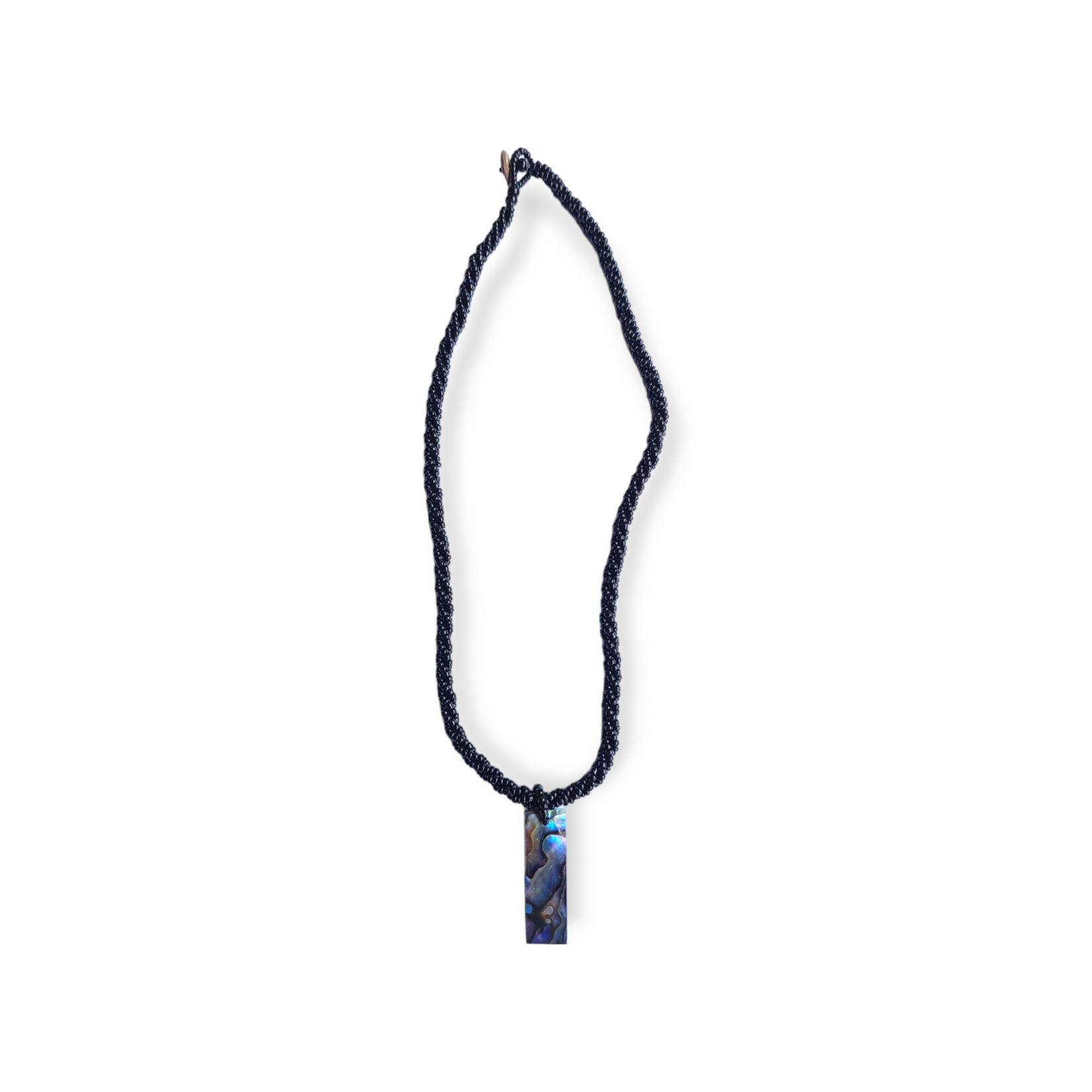 SN8 Petite Shell Necklace Paua Shell Shell Rectangle Stick on Black Beads