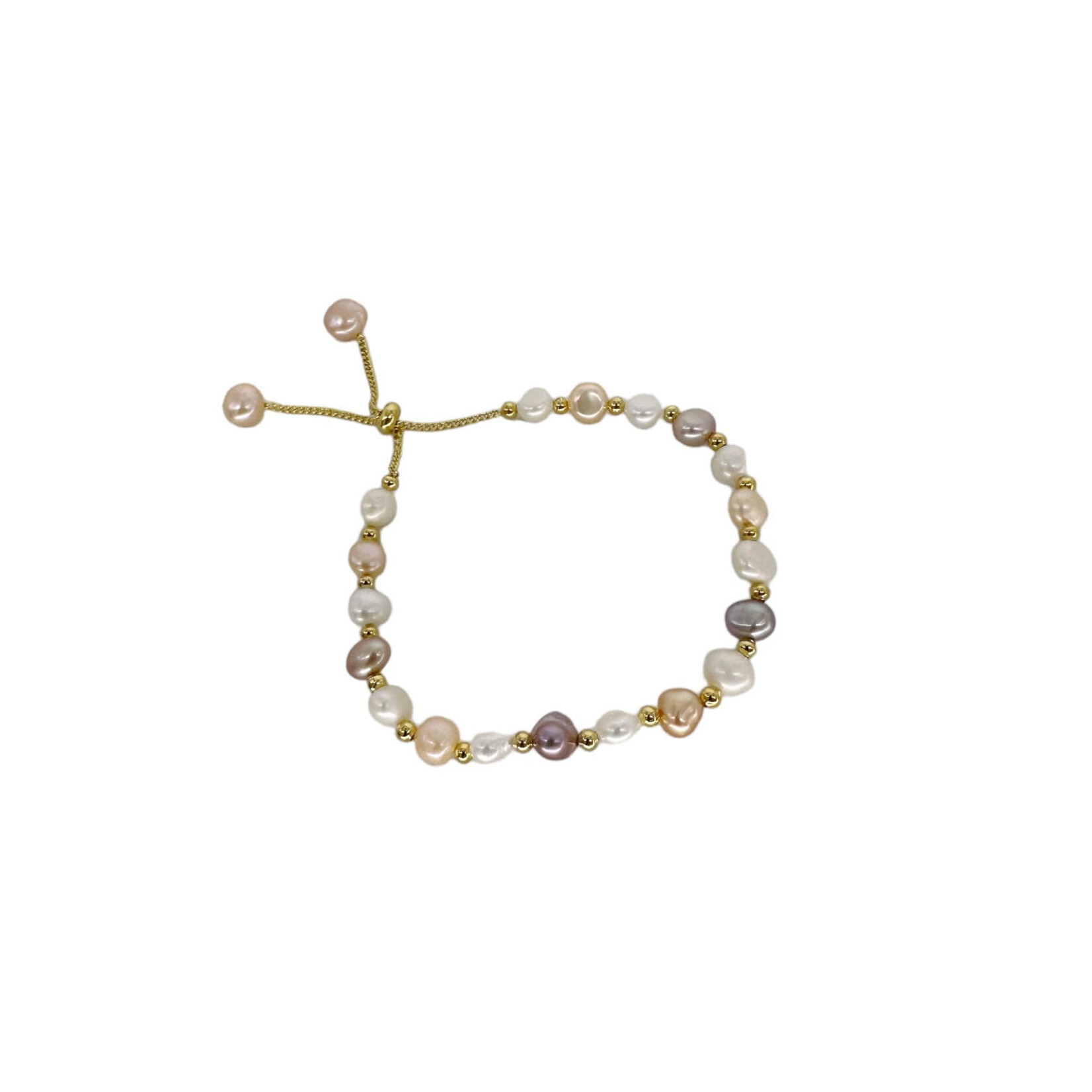6mm Cultured Multi Color Pearl Gold Plate Adjustable Chain Bracelet