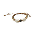 Cowry Shell and Wood Bead Adjustable String Bracelet Toffee