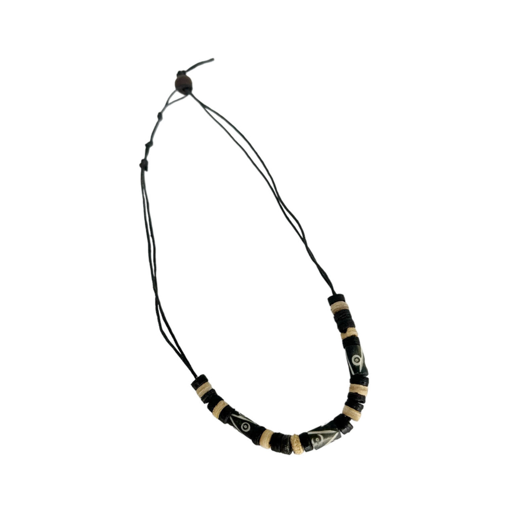 Wood Bead Black Cord Necklace with Wood Bead Clasp