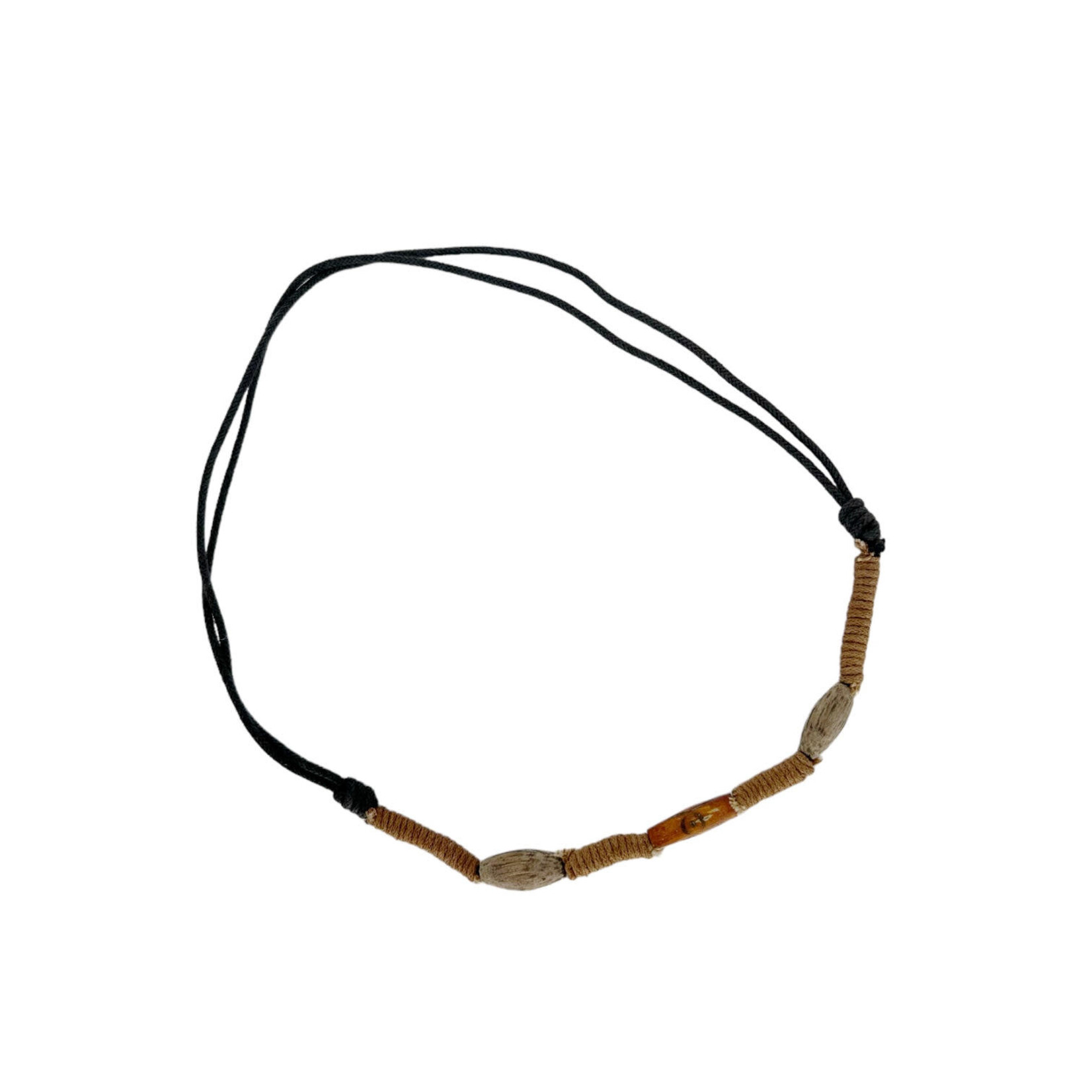 Wood and String Bead Adjustable Cord Necklace