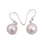 SE533 Sterling Silver 10mm Pearl Dangle Earrings