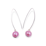 SE536 Sterling Silver Freshwater  Bezel Setting 13mm Pink Pearl  V Wire Dangle Earrings