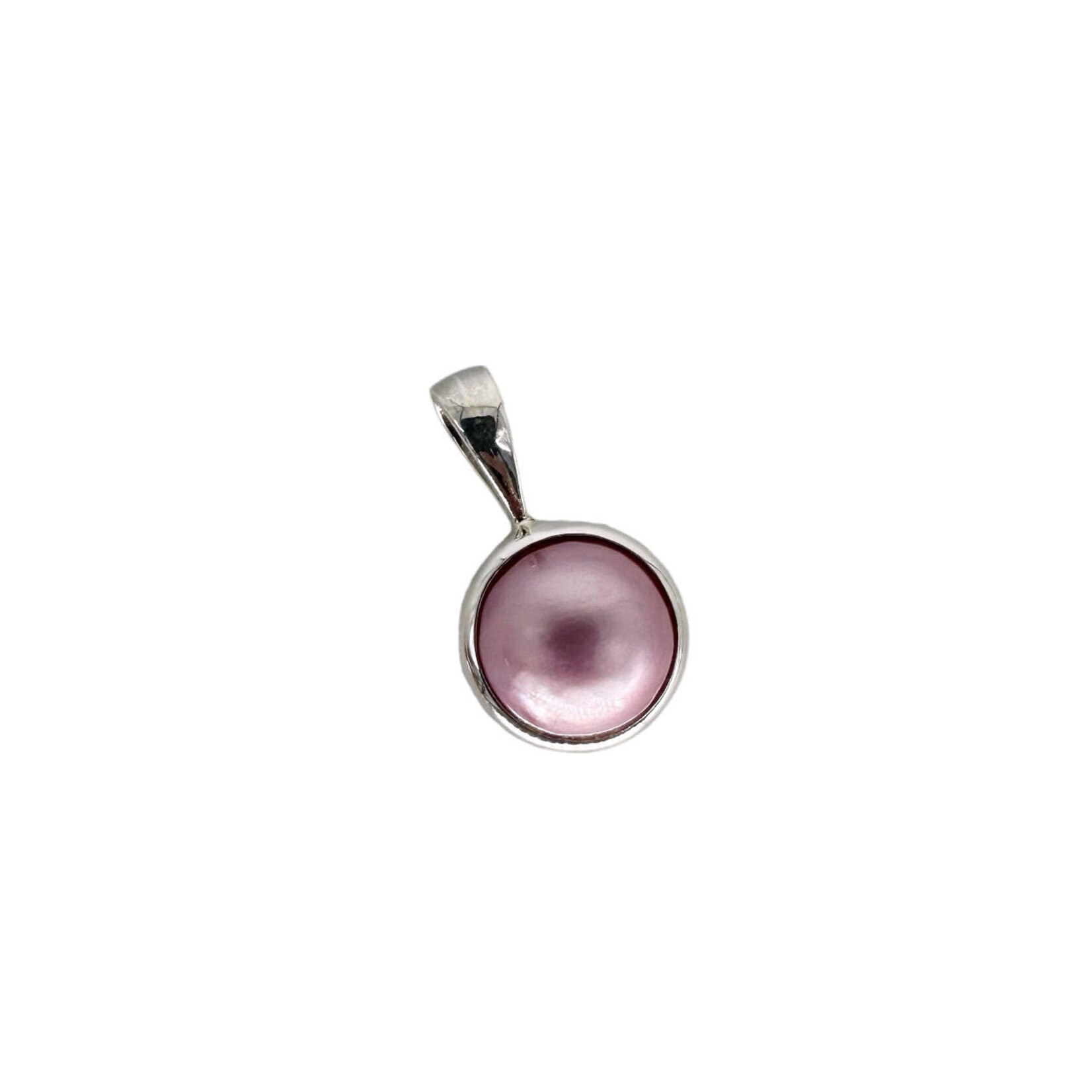 P420 Sterling Silver 10-12mm Pink Pearl in Bezel Setting Pendant