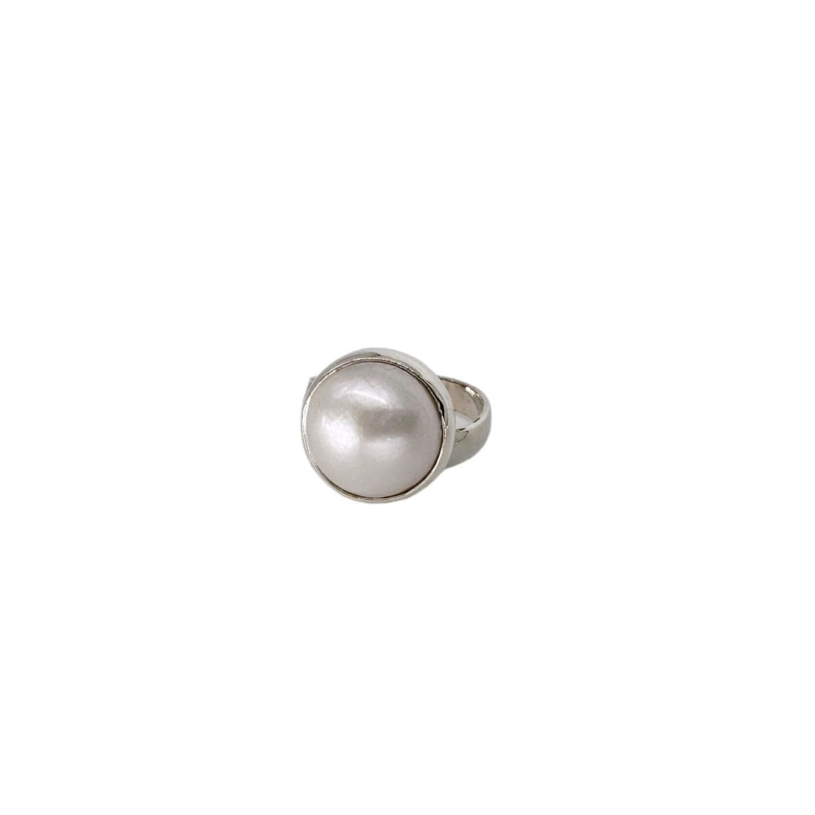 Sterling Silver 13mm White Pearl Adjustable Ring