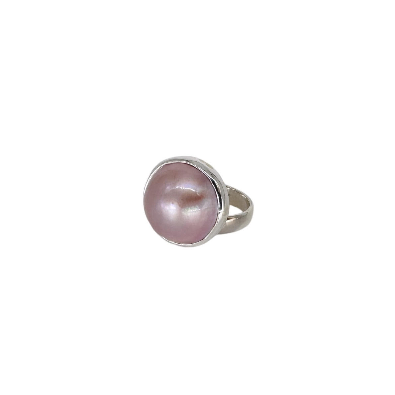 Sterling Silver 15mm Champagne Pearl Adjustable Ring