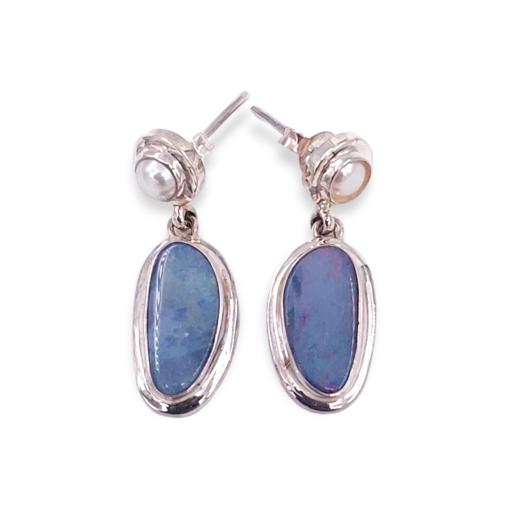 SE546 Sterling Silver Opal and Pearl Dangle Earrings