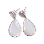 SE562 Sterling Silver Mother of Pearl Round and Raindrop Dangle Earrings