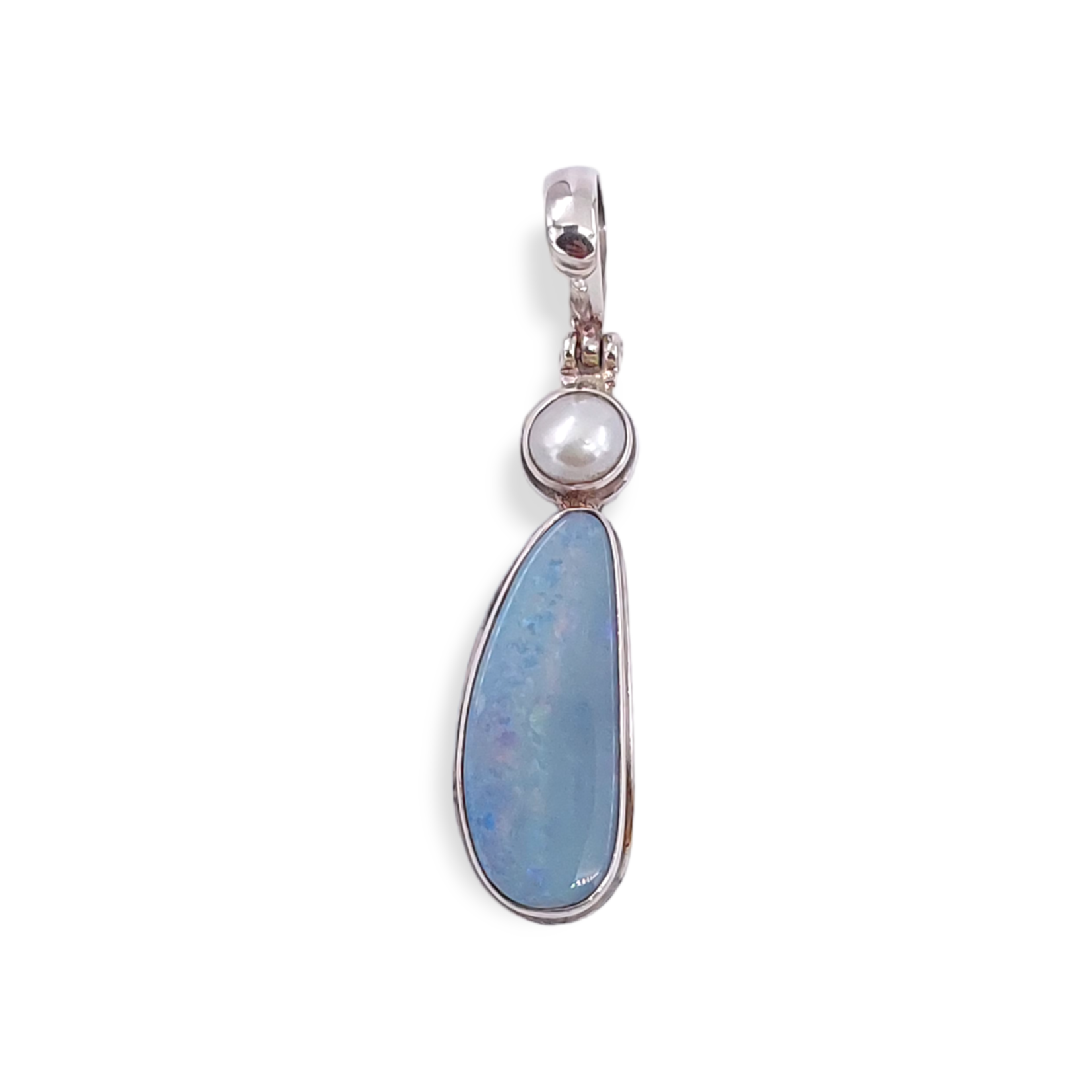 P458 Sterling Silver Opal and Pearl Pendant
