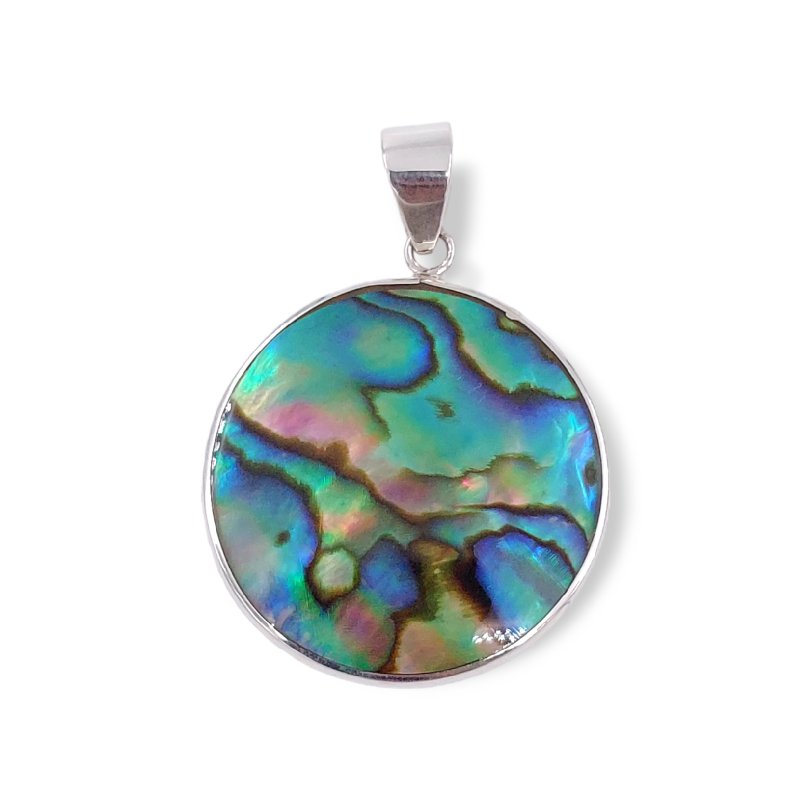 P459 Sterling Silver Reversible Paua Shell and Mother of Pearl Pendant