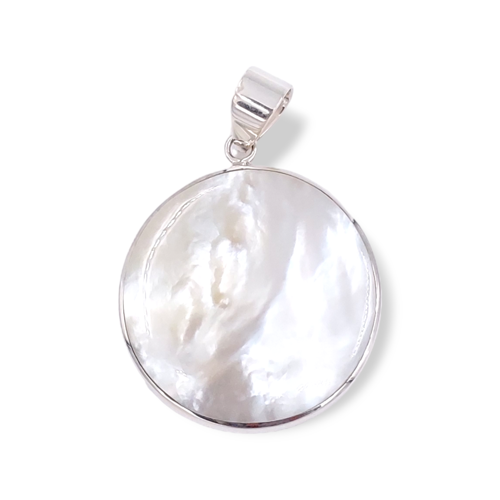 P459 Sterling Silver Reversible Paua Shell and Mother of Pearl Pendant