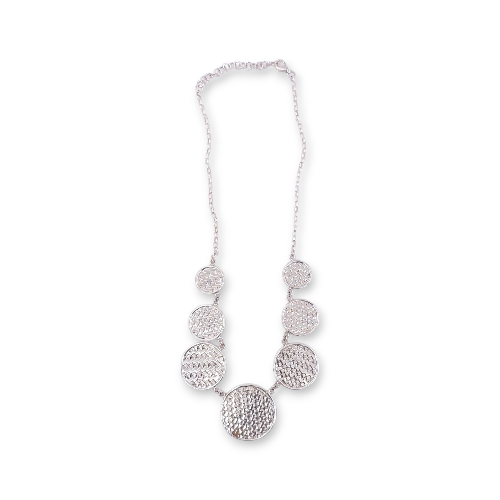 Sterling Silver Woven Disc Necklace