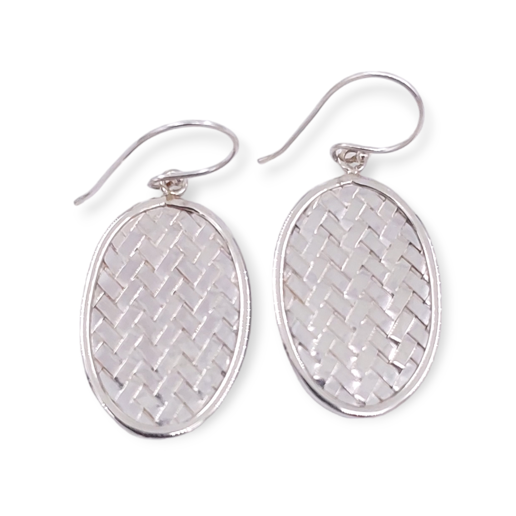SE591 Sterling Silver Woven Oval Dangle Earrings
