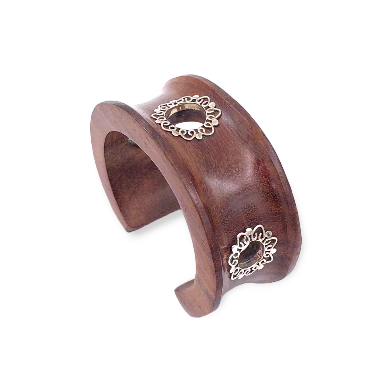 Wood Cuff Bracelet with Silver Accents