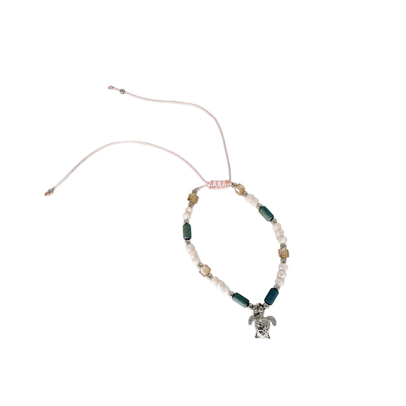 Adjustable Beaded Anklet with Charm Champagne Turtle