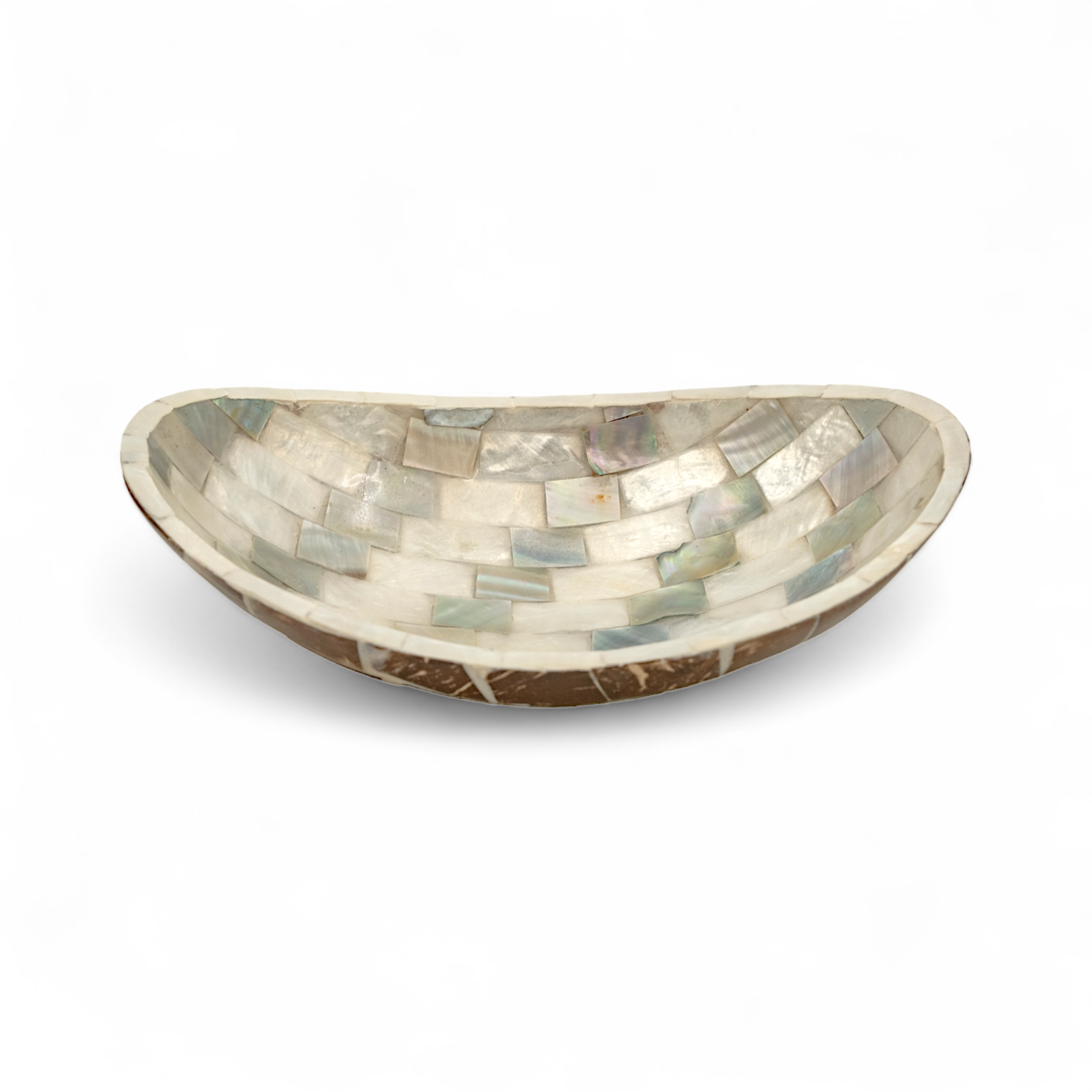 Hand Made Mother of Pearl Paua Shell Mosaic Oval Bowl  Coconut Shell Resin Back