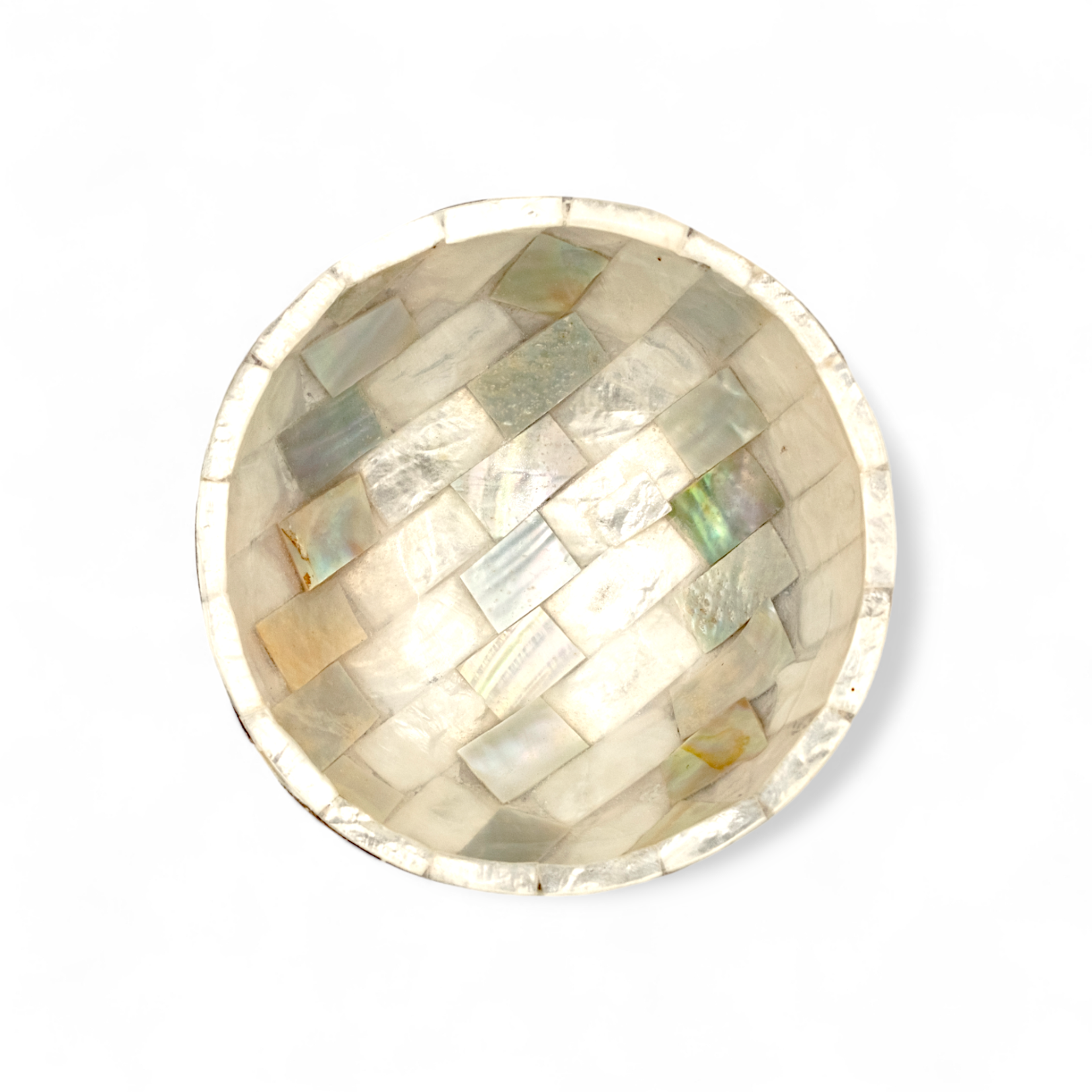 Hand Made Mother of Pearl Paua Shell Mosaic Round Bowl Coconut Shell Resin Back