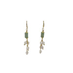 Copper, Jade & Pearl Bamboo Tassel Dangle Earrings
