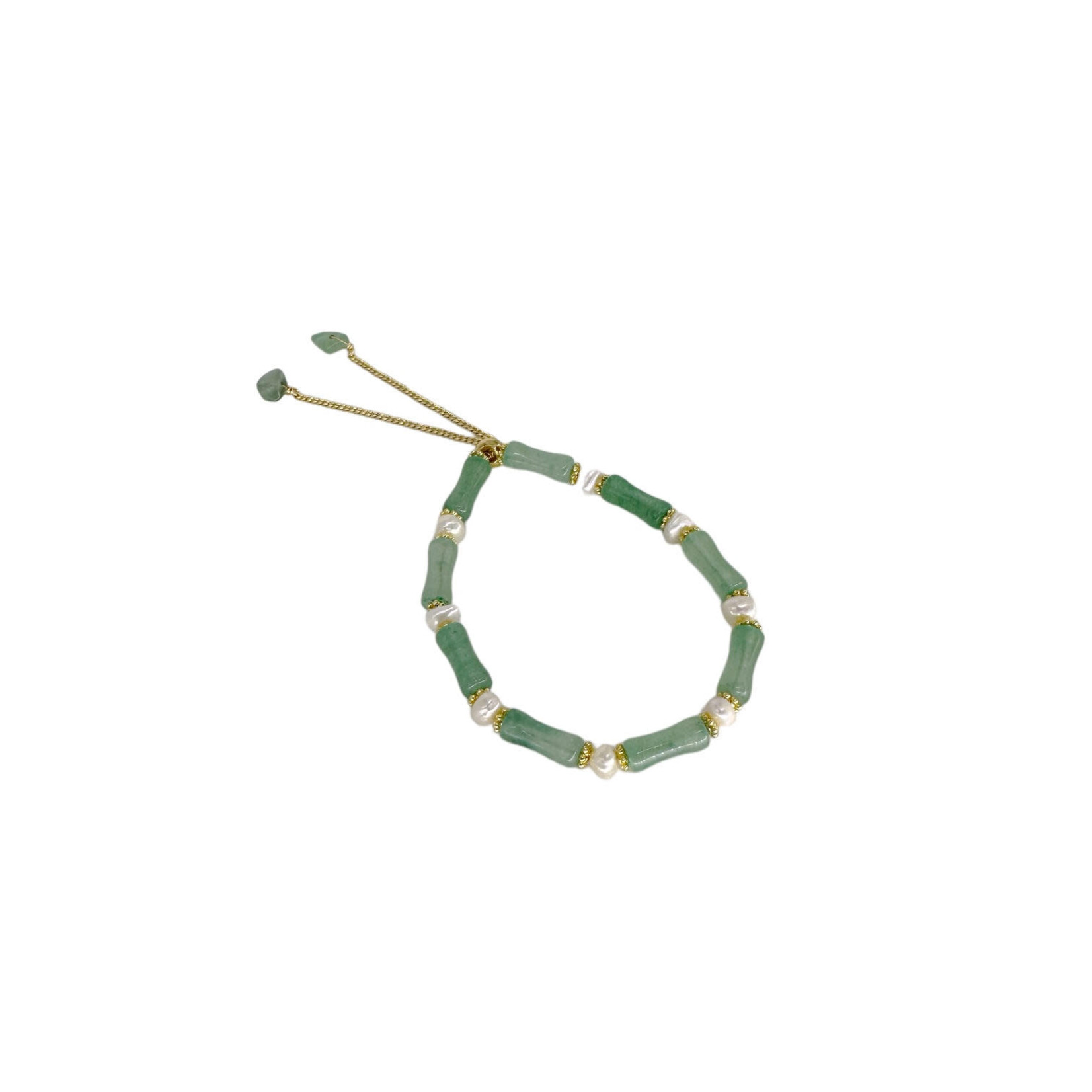 Copper, Jade & Pearl Bamboo J18 Adjustable Bracelet Green