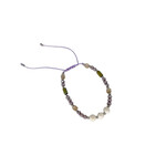 Adjustable Beaded Anklet with Charm Purple Triple Pearl