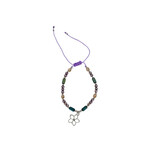 Adjustable Beaded Anklet with Charm Purple Flower
