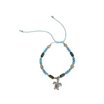 Adjustable Beaded Anklet with Charm Blue Turtle