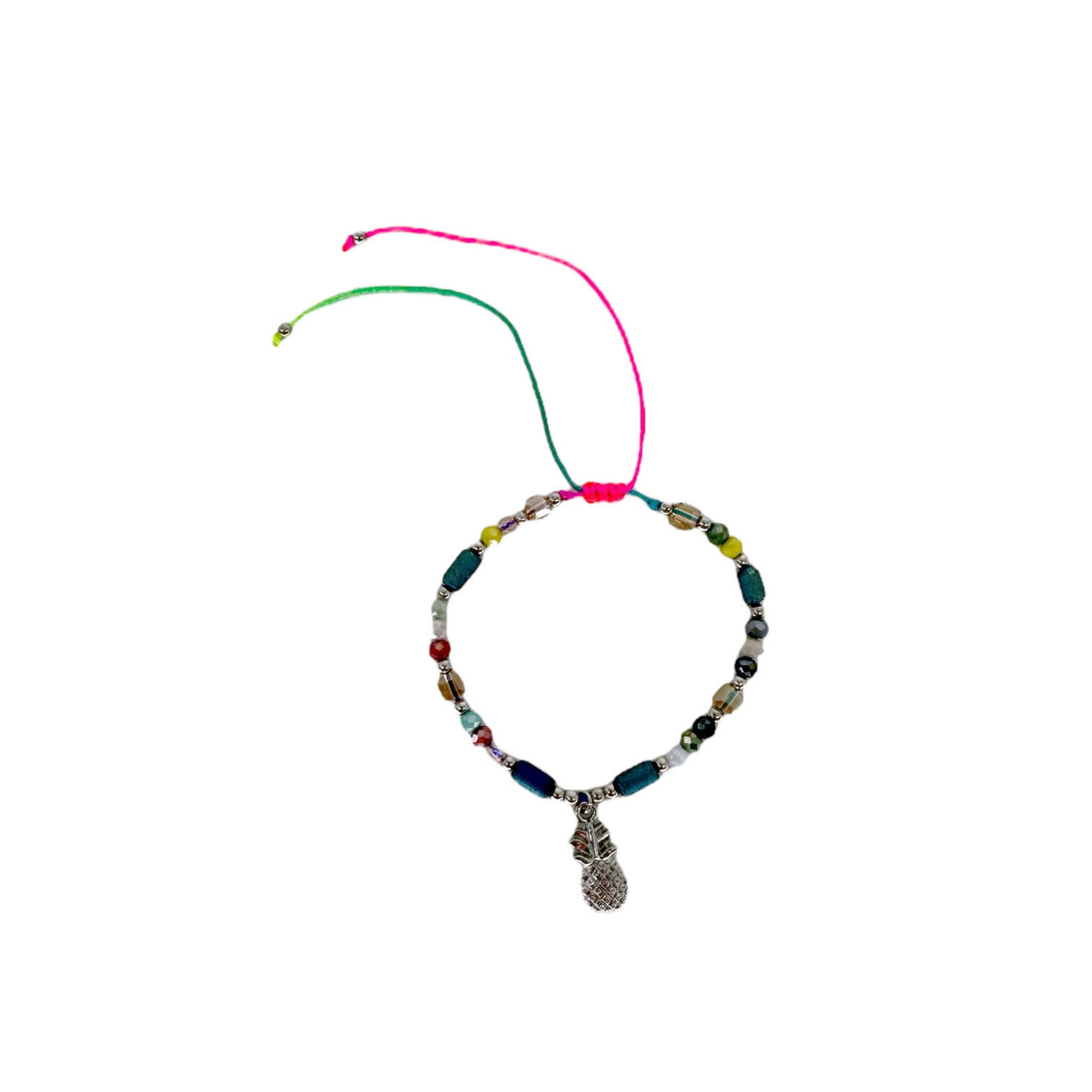 Adjustable Beaded Anklet with Charm Multi Pineapple