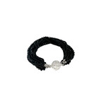 Glass and Faceted Bead Bracelet with Magnetic Ball Clasp Black