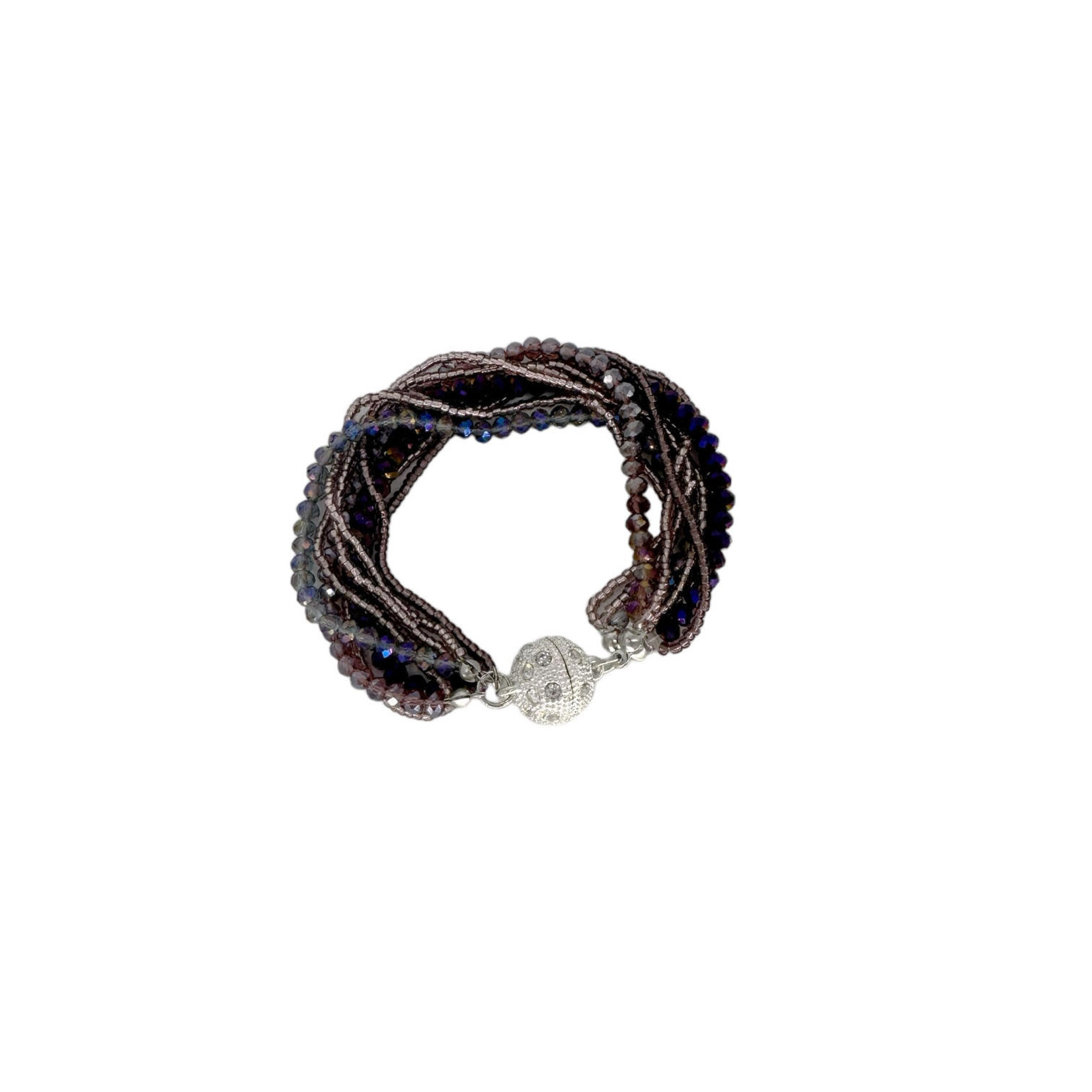 Glass and Faceted Bead Bracelet with Magnetic Ball Clasp Twilight