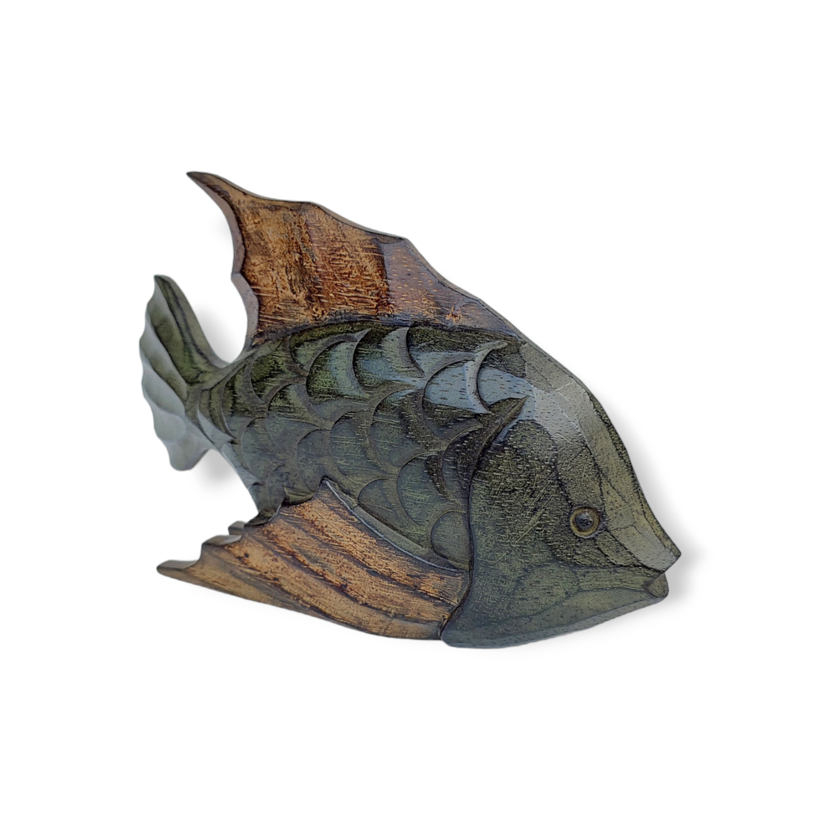 Hand Carved Two Tone Albesia Wood Fish Small