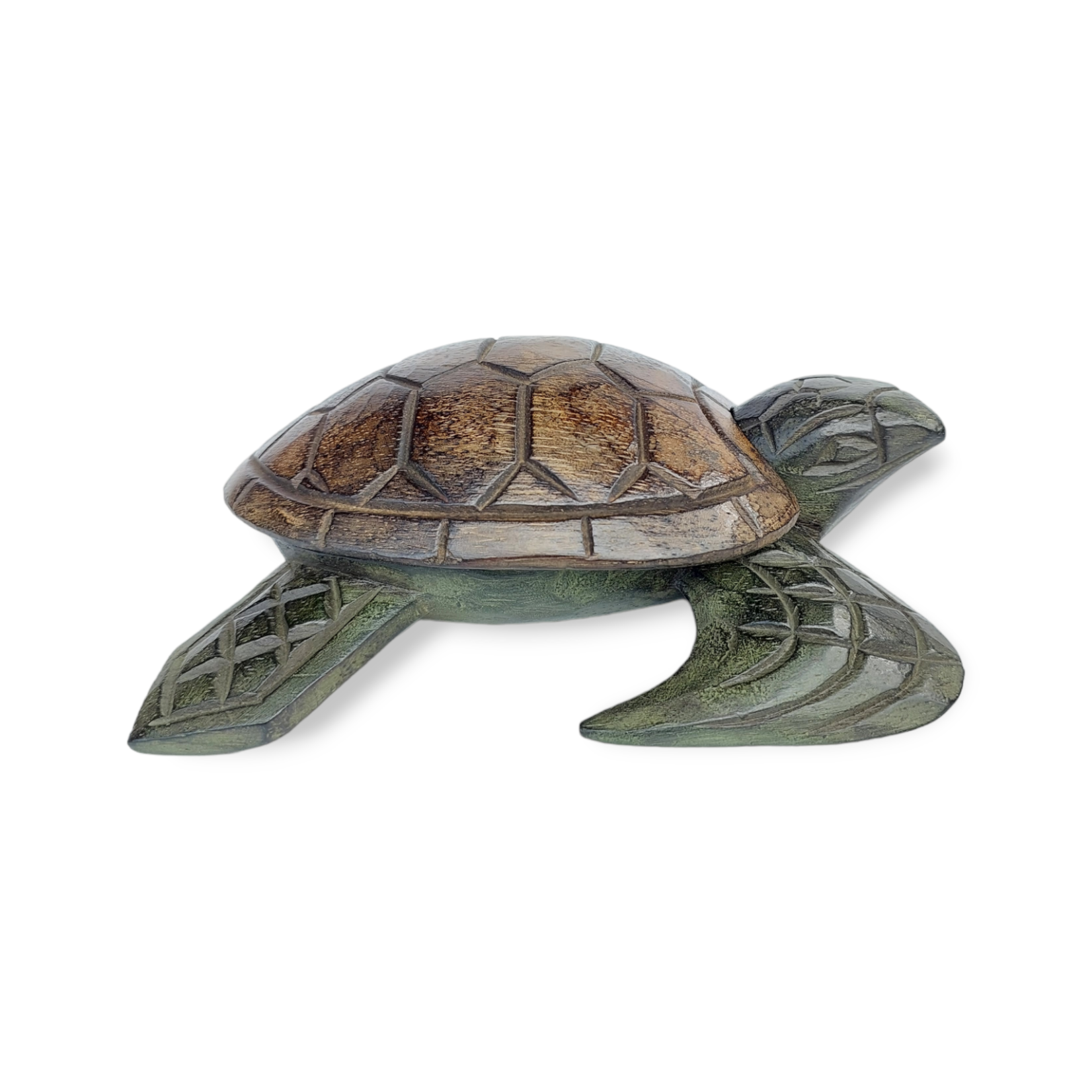 Hand Carved Two Tone Albesia Wood Turtle Box Large