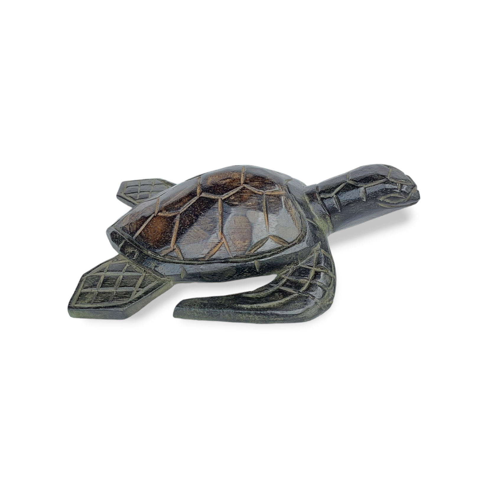 Hand Carved Two Tone Albesia Wood Sea Turtle Large