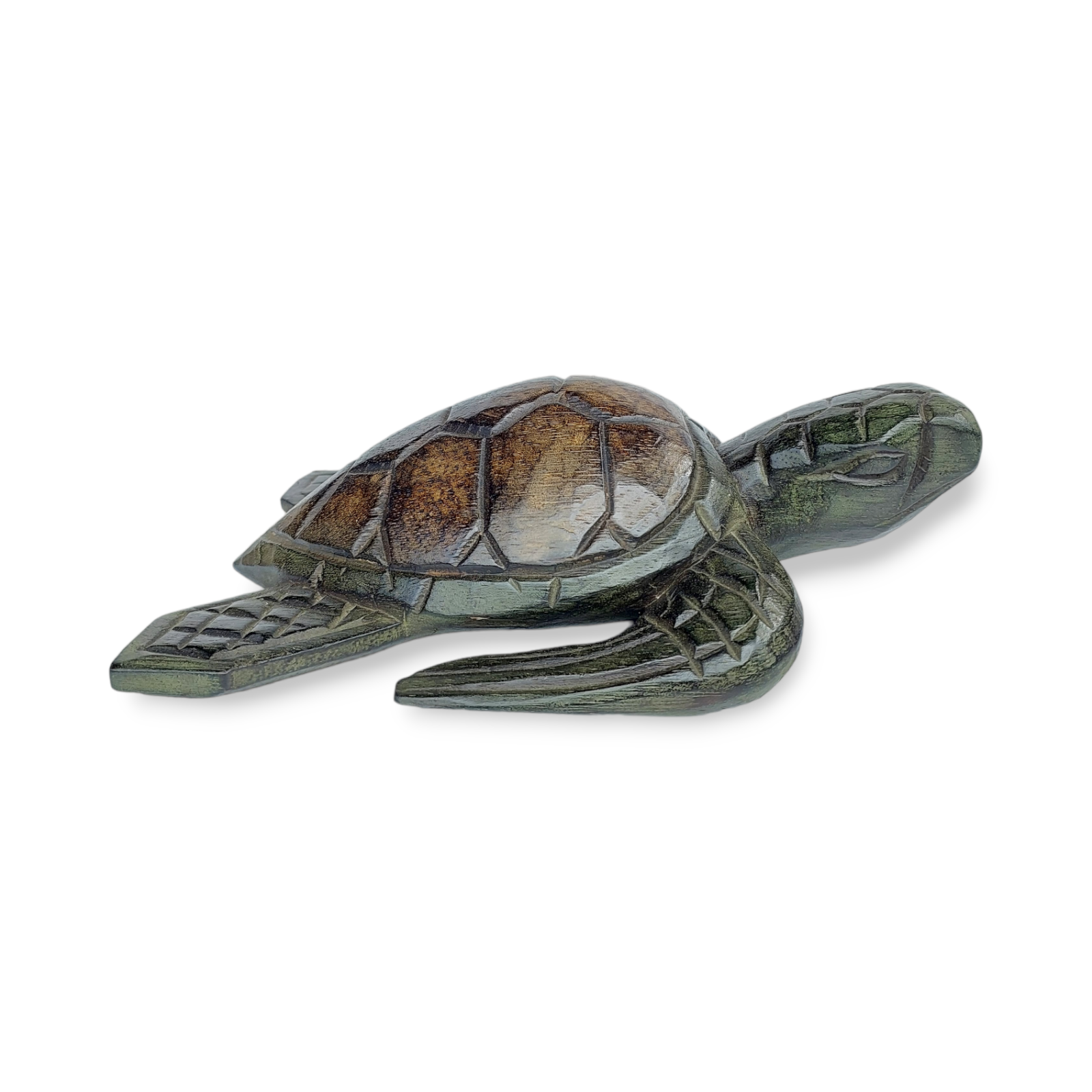 Hand Carved Two Tone Albesia Wood Sea Turtle Small - Maka Imports