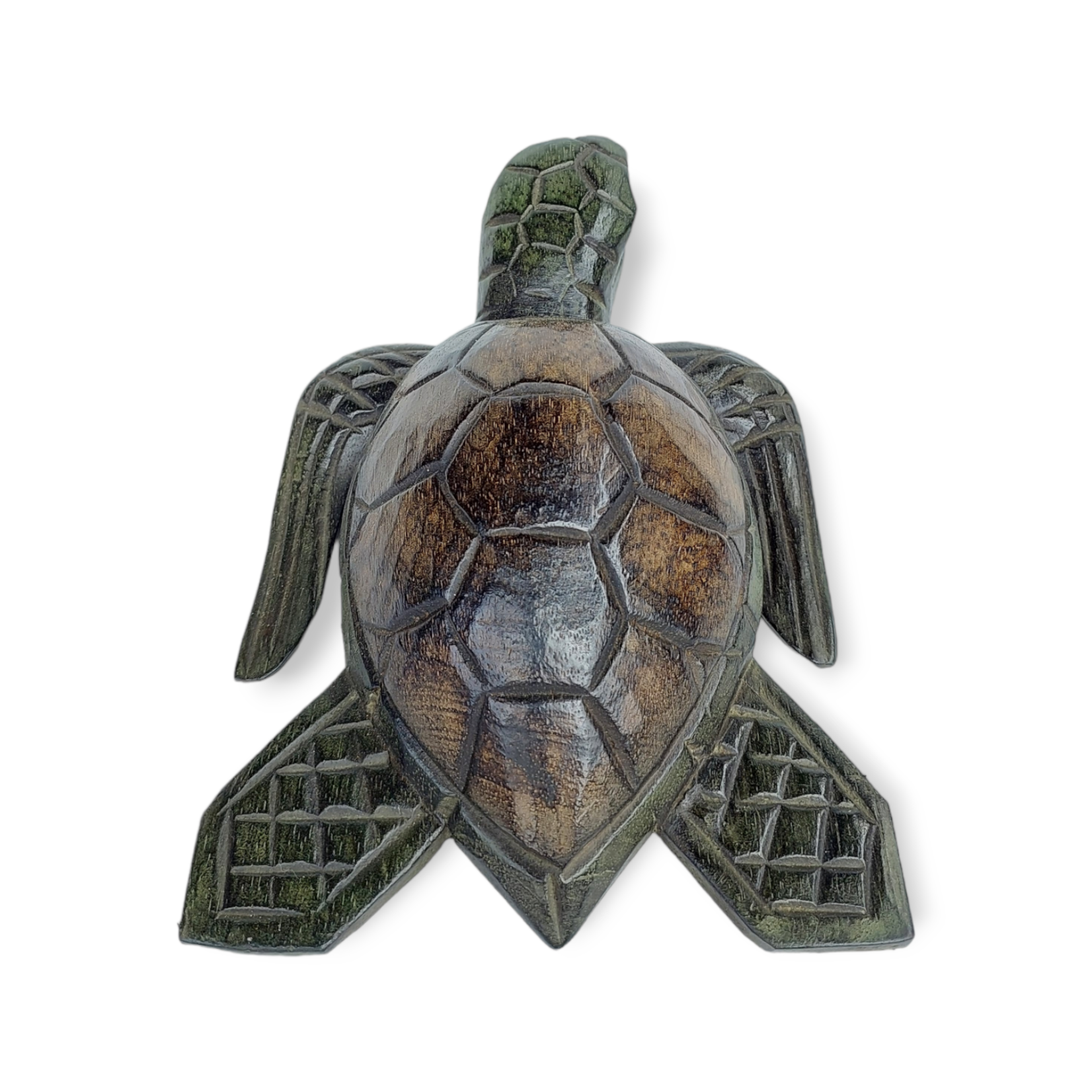 Hand Carved Two Tone Albesia Wood Sea Turtle Small