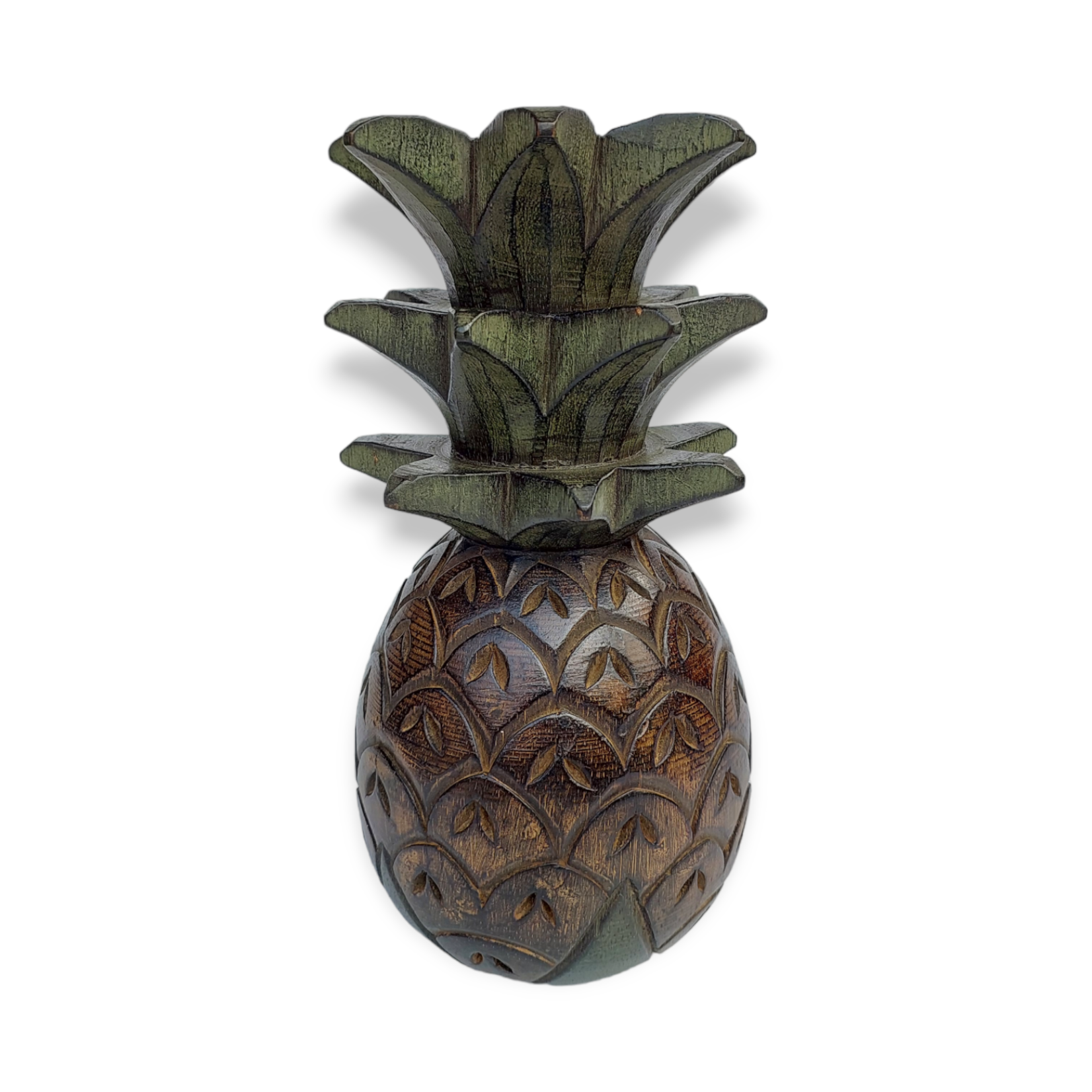 Hand Carved Two Tone Albesia Wood Pineapple Large