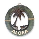 Hand Carved Life Preserver Palm Tree Aloha