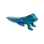 Hand Carved Albesia Wood Doorstop Blue Frog